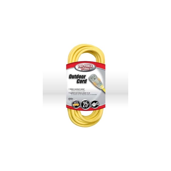 Southwire SJTW Extension Cord, 12 AWG, Outdoor, 12/3, 1 Outlets, 5-15R, Yellow, 5-15P, 25 ft 2587 - main